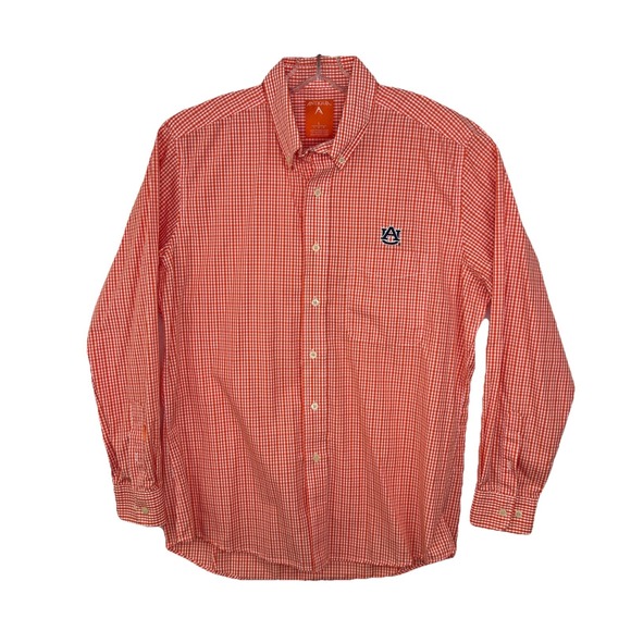 AUBURN Eagles Embroidered Long Sleeve Orange Check Button Down Shirt Size‎ LARGE - Picture 1 of 11